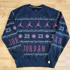 Air Jordan AOP Crewneck Pullover Sweater, Festive Black Soft Blend Large